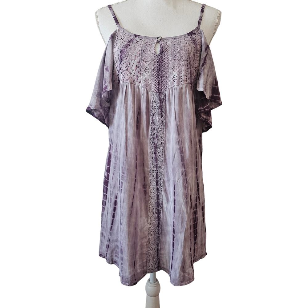 Socialite Purple Tie-Dye Crochet Cold Shoulder Dress Size M